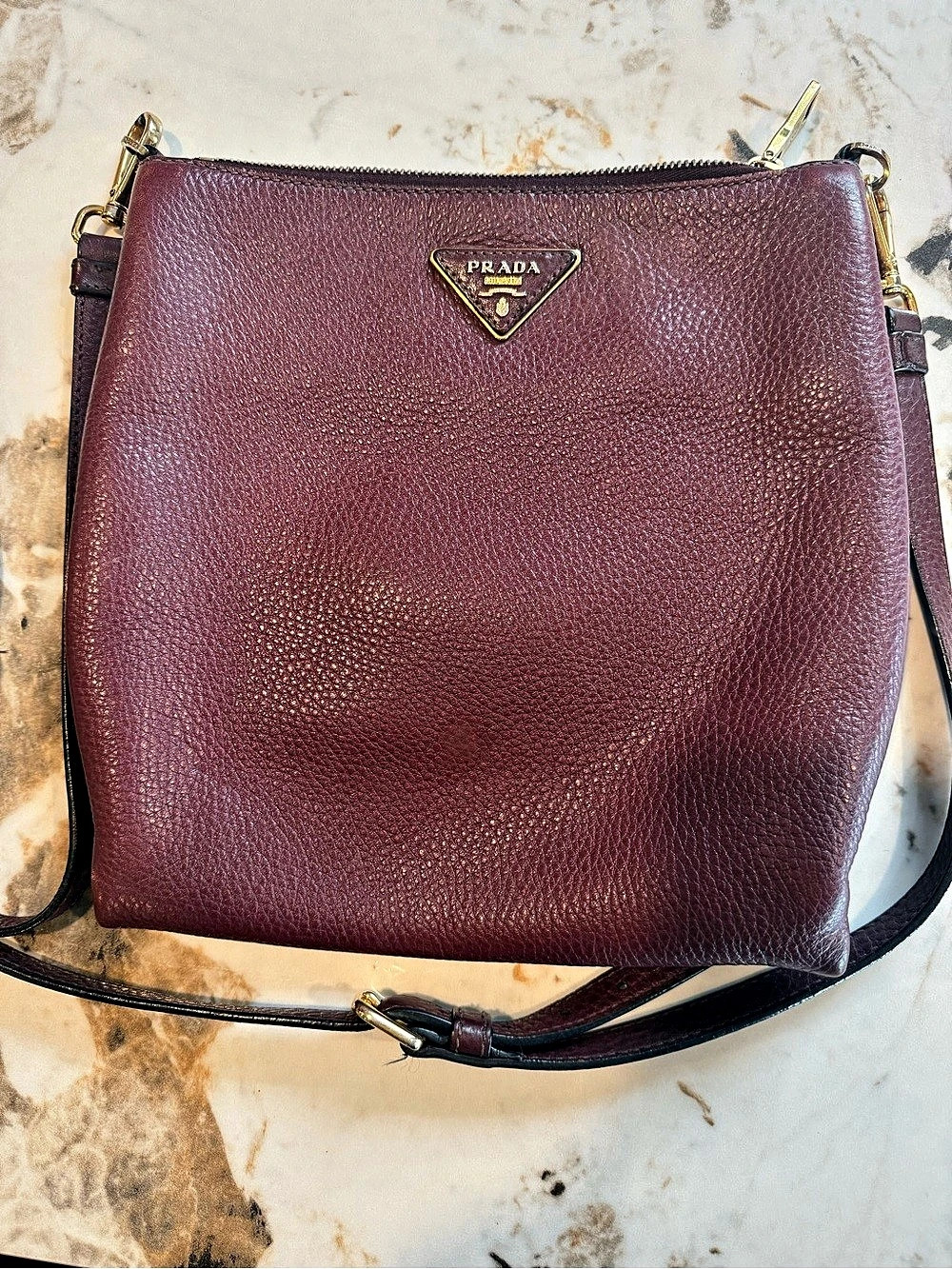 Prada Leather Crossbody Bag in Burgundy